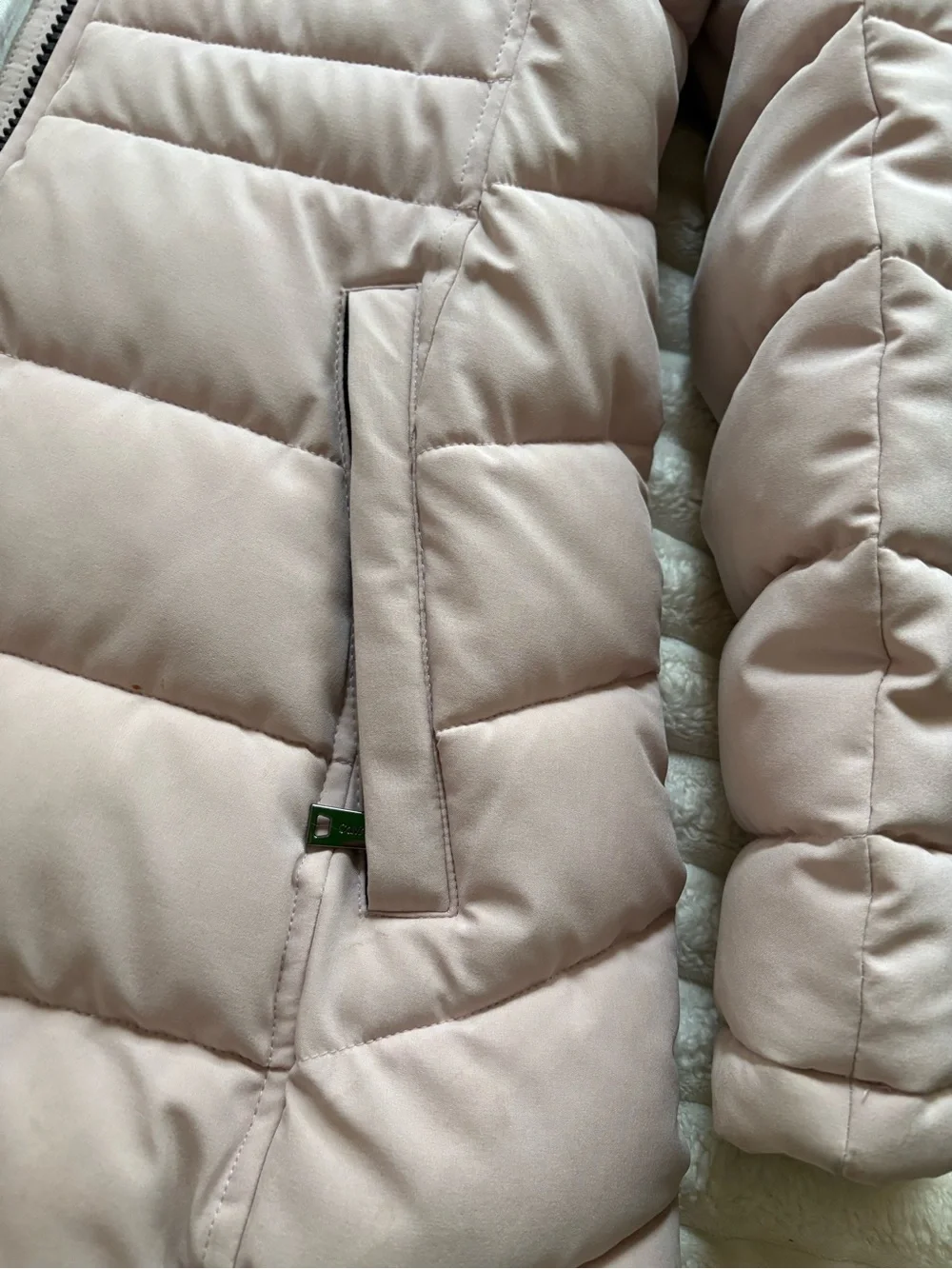 Calvin Klein Light Pink Quilted Hooded Puffer Coat with Faux Fur Trim
